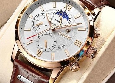 2021 LIGE Часы Mens Top Бренд Роскошные часы Случайные Leathe 24Hour Луна Фаза Мужчины Смотреть Спорт Водонепроницаемый кварцевый хронограф